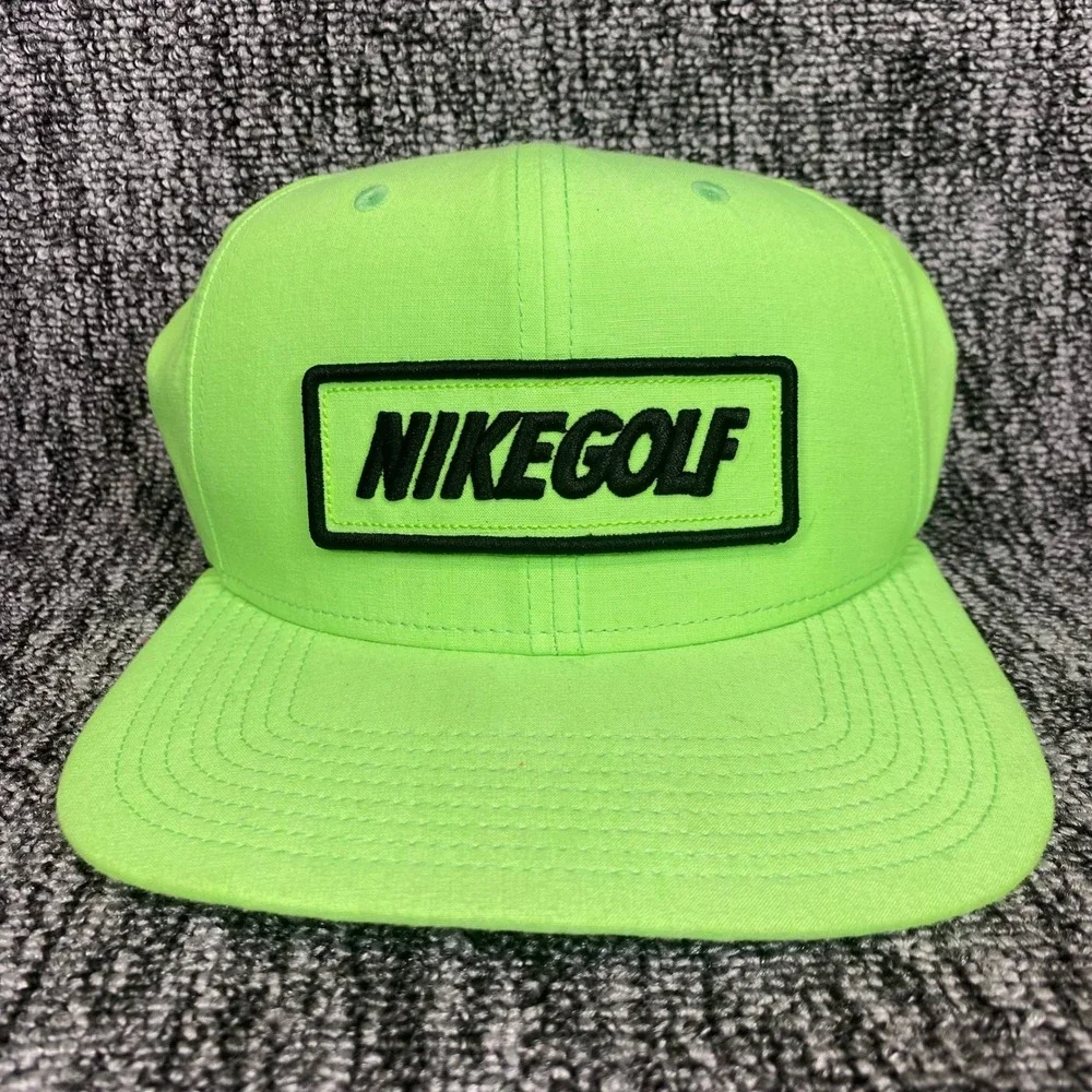 Nike Golf Hat Cap Neon Green Black Patch Leather Strapback Flat Bill Mens OSFM